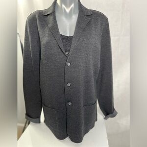 Woolen structured jacket cardigan in two shades of grey. Dark academia